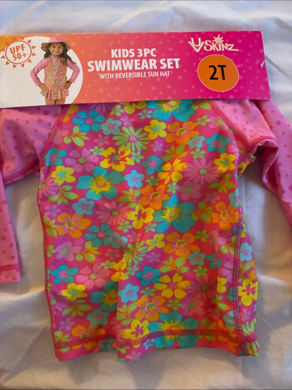UV Skinz- Pink Floral Girls' Rashguard Swim Top - Pink Multicolor